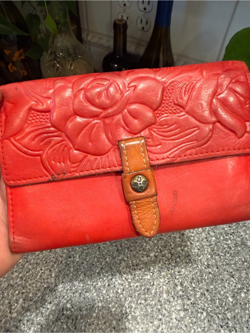 Patricia Nash Embossed Floral Leather Wallet - Red
